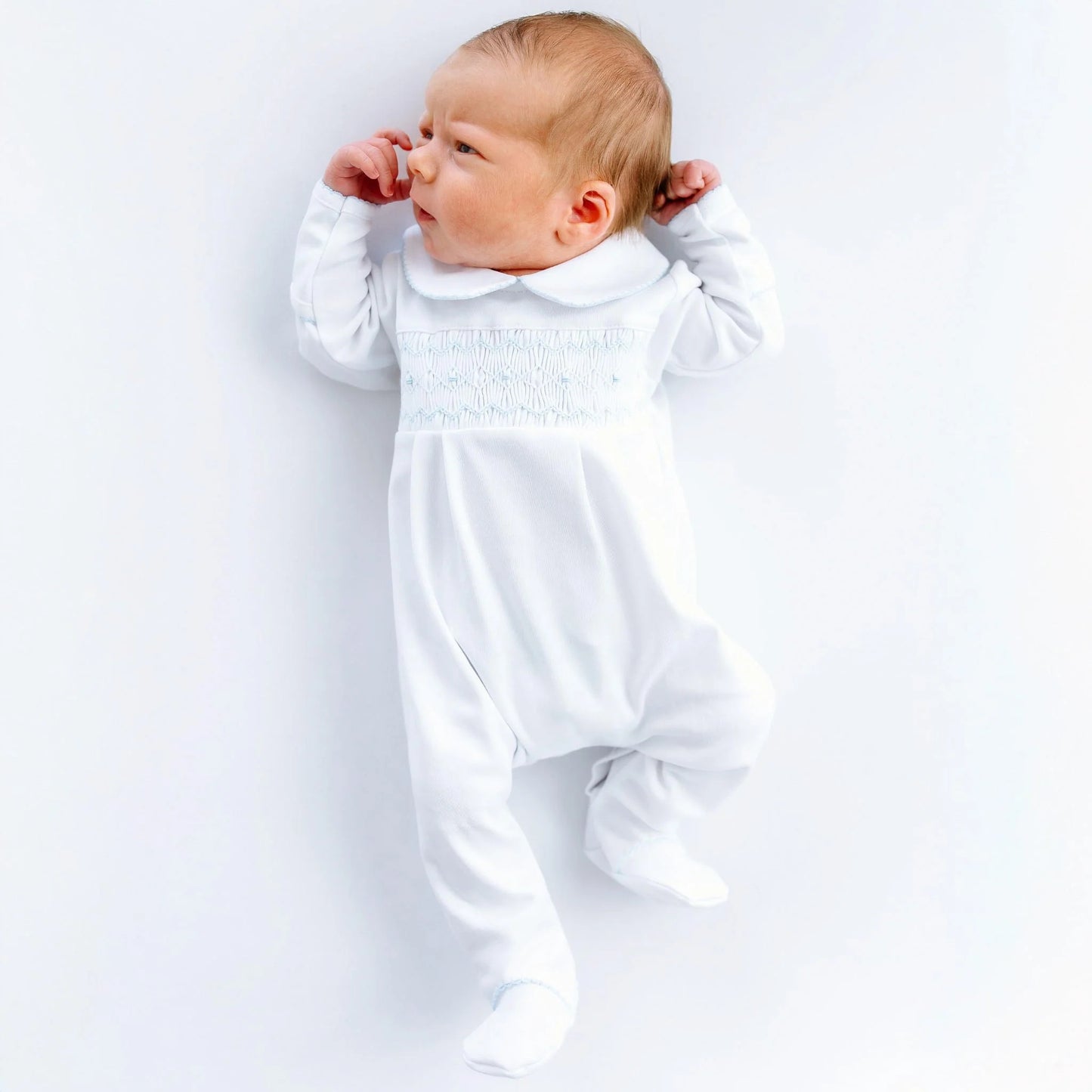 Landon's Classic Blue Smocked Footie