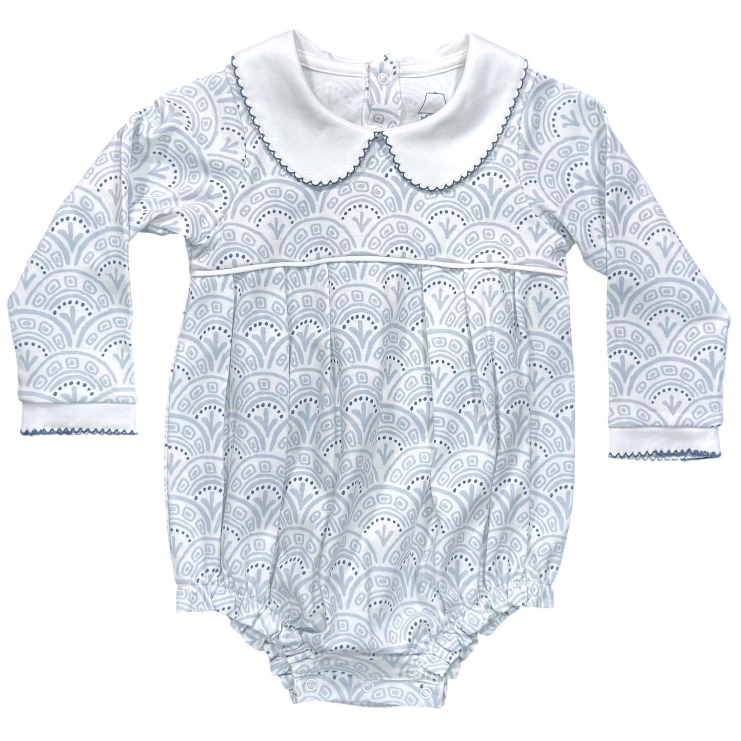 Long Sleeve Blue Scallop Print Bubble