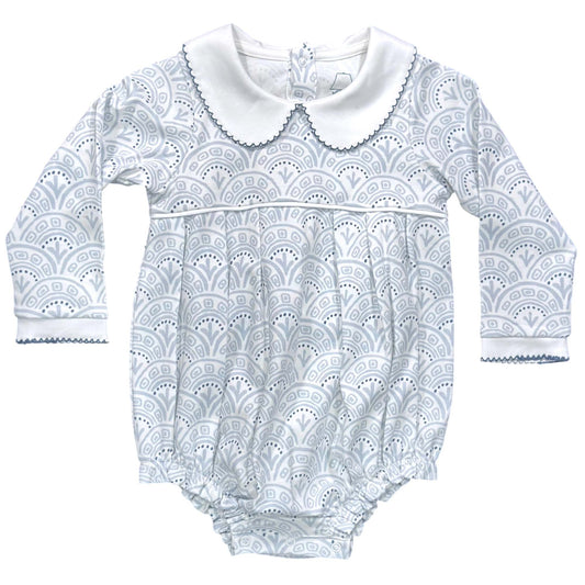 Long Sleeve Blue Scallop Print Bubble