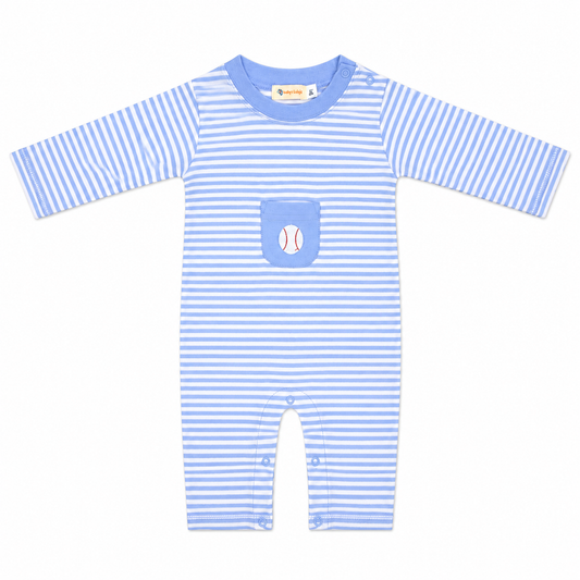 Light Blue Stripe Baseball Pocket Romper