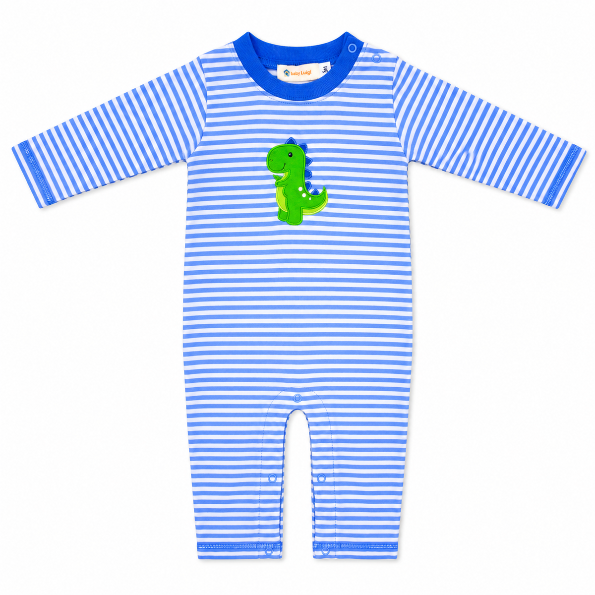 Blue Stripe Dinosaur Long Romper