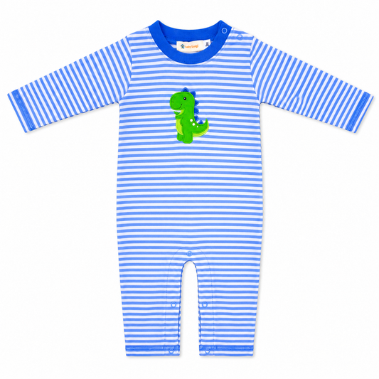 Blue Stripe Dinosaur Long Romper