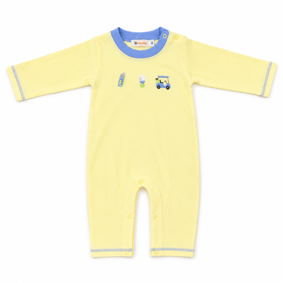 Yellow w/ Blue Golf Embroidery Long Romper