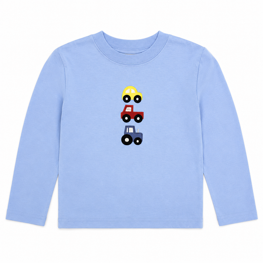 Blue Car, Truck, & Tractor Long Sleeve Tee