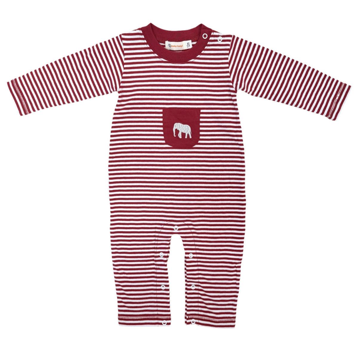 Striped Crimson Elephant Pocket Long Romper