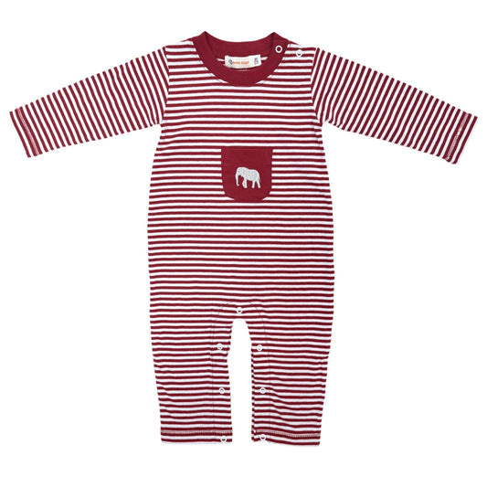 Striped Crimson Elephant Pocket Long Romper