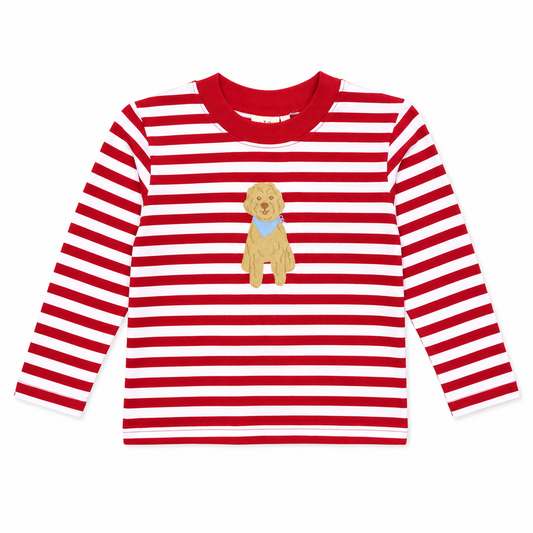 Red Stripe Golden Doodle Boy Long Tee