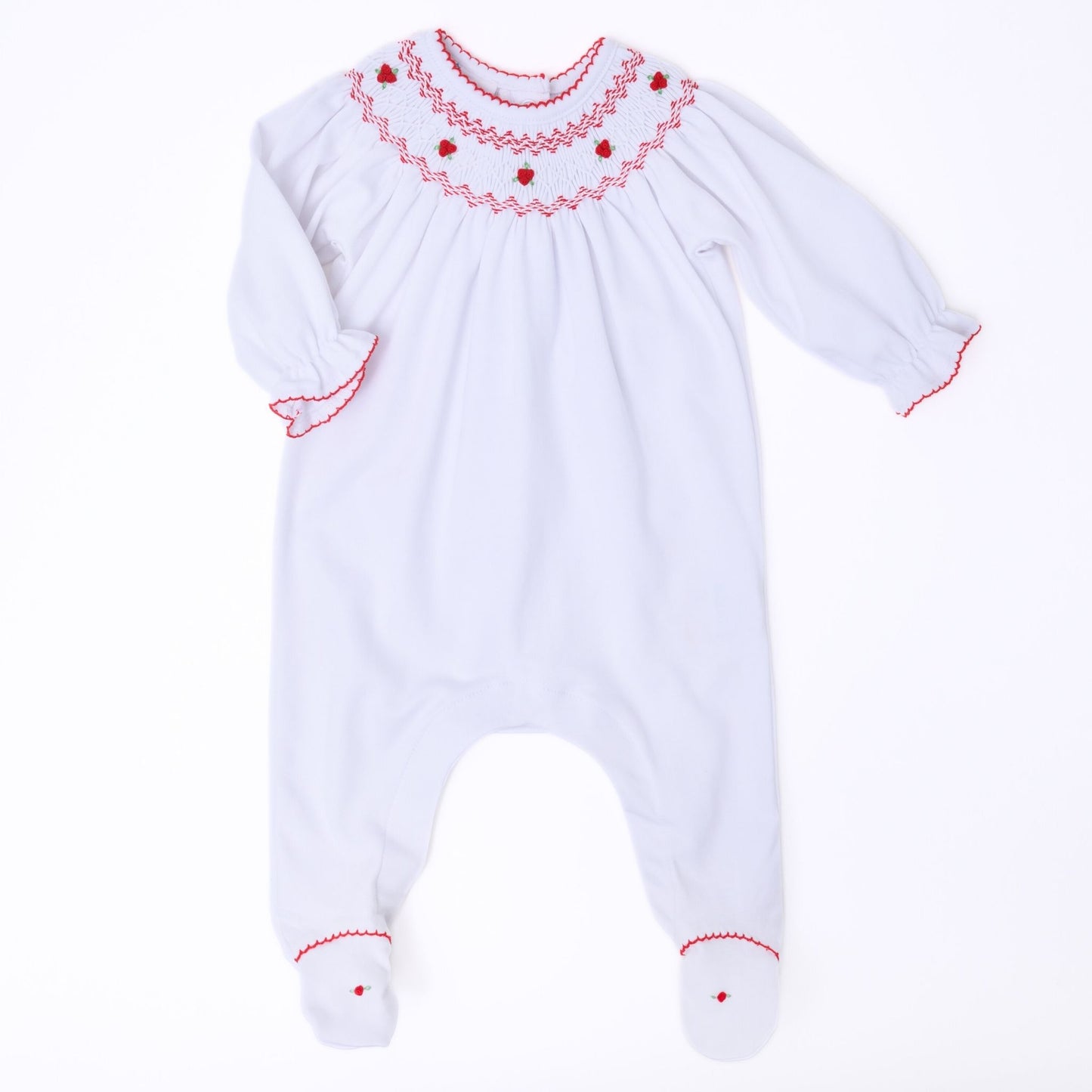 Smocked White/Red Eve Classics Bishop Footie