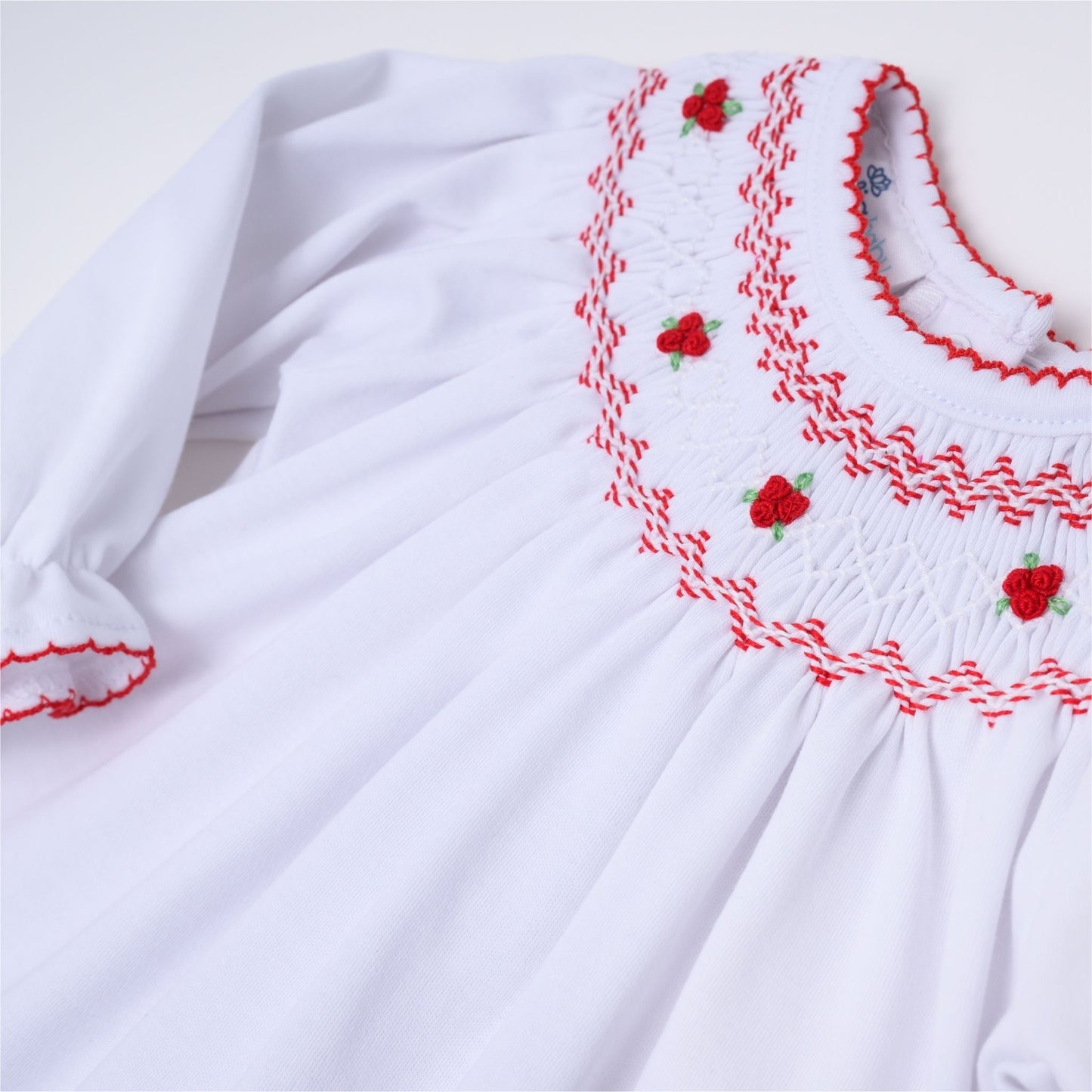 Smocked White/Red Eve Classics Bishop Footie