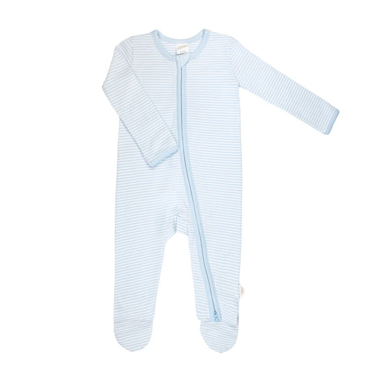 Blue Stripe Zipper Footie PJ