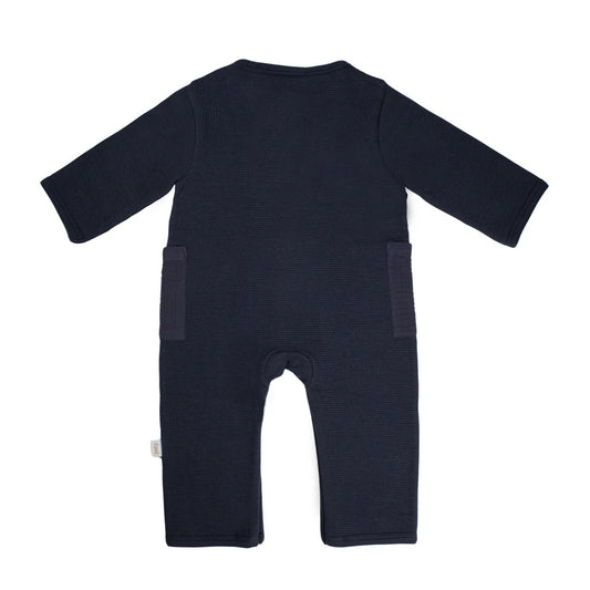 Boy Waffle Knit Romper Navy Gray