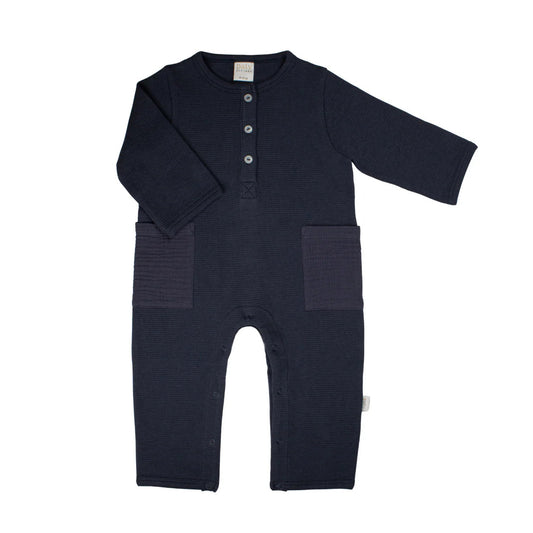 Boy Waffle Knit Romper Navy Gray