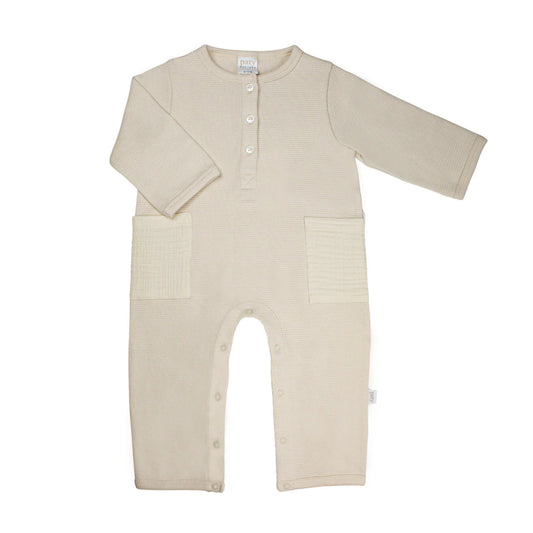 Boy Waffle Knit Romper Oatmeal