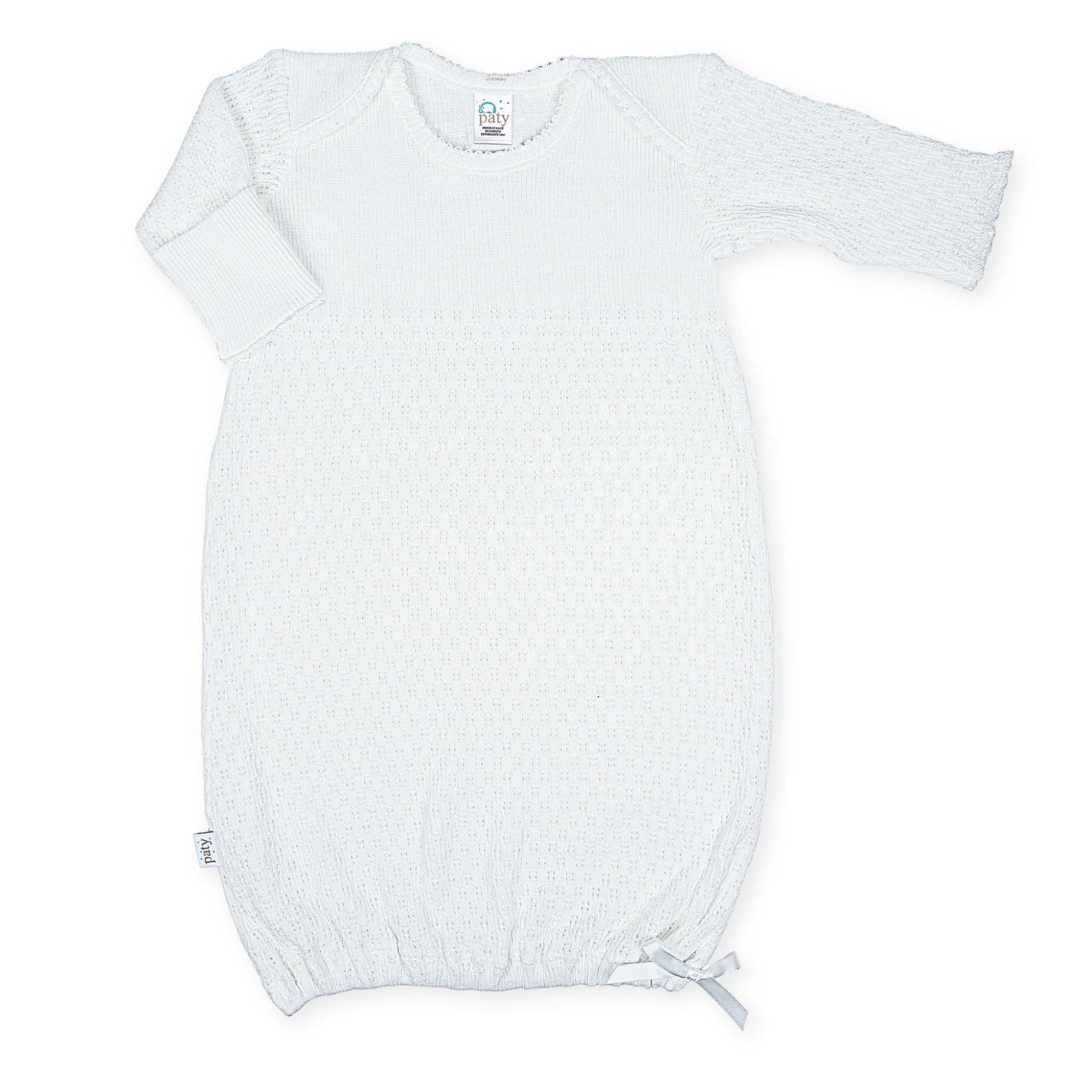 Knit Baby Gown - White with White Trim