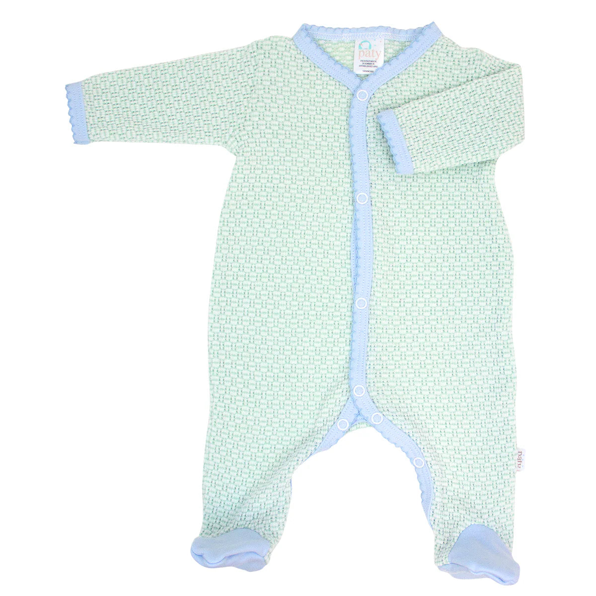 Knit Footie Solid Mint with Blue Trim
