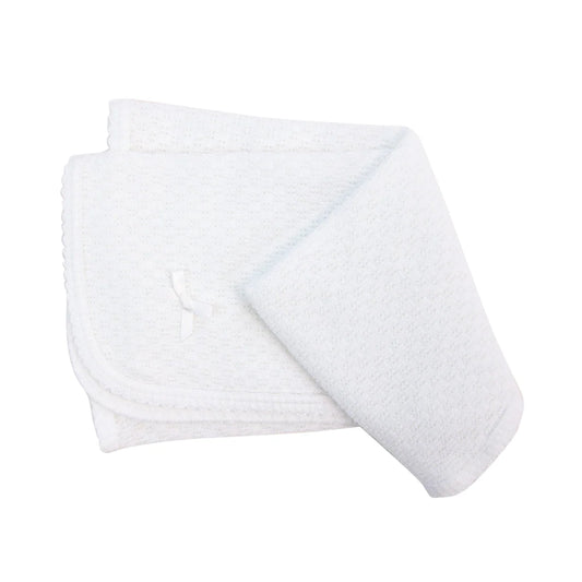 Knit Swaddle Blanket White with Bow