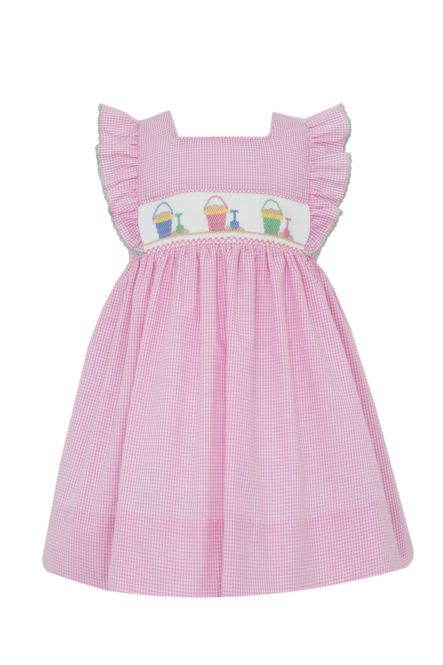 Smocked Sand Pails Pink Checked Dress