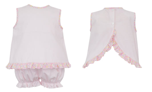 Pink w/ Floral Trim Knit Bloomer Set