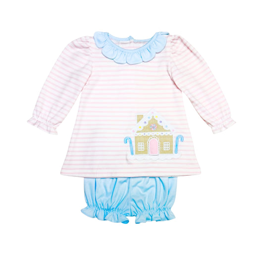 Pink Blue Gingerbread House Bloomer Set