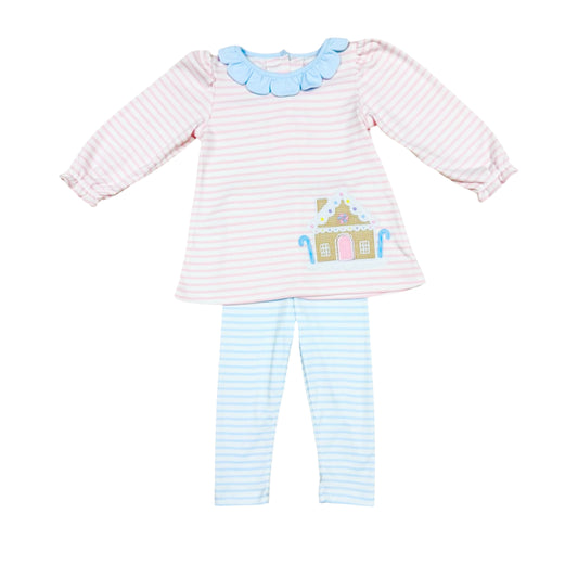 Pink Blue Gingerbread House Legging Set