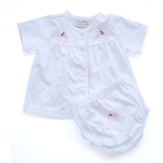 Embroidered Pink Pumpkin Diaper Set