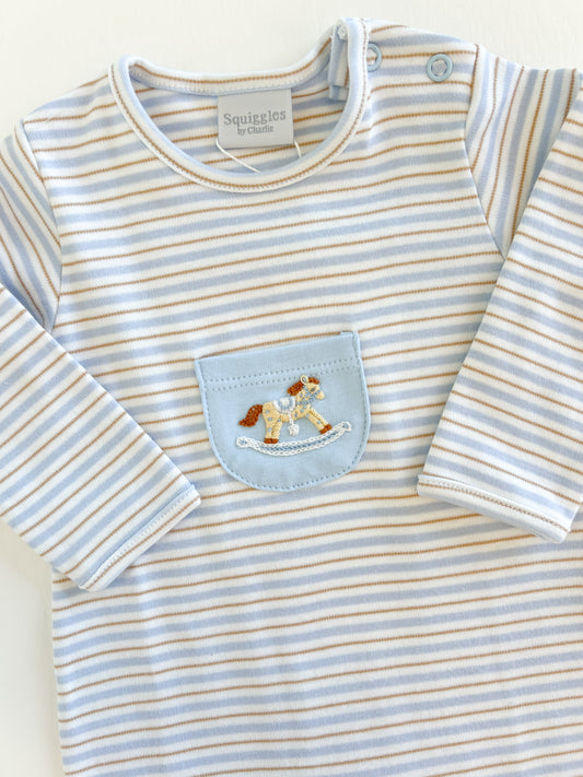 Rocking Horse Pocket Striped Romper