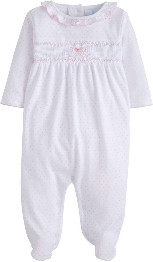 Bow Smocked Pink Dot Footie