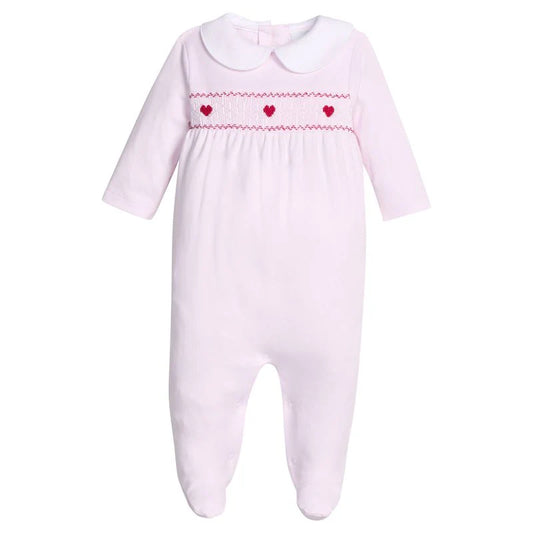 Smocked Footie - Pink Hearts