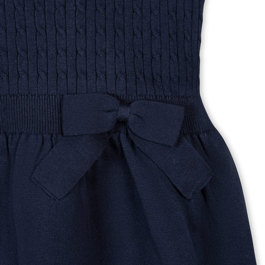 Organic Short Sleeve Cable Sweater Dress - Navy