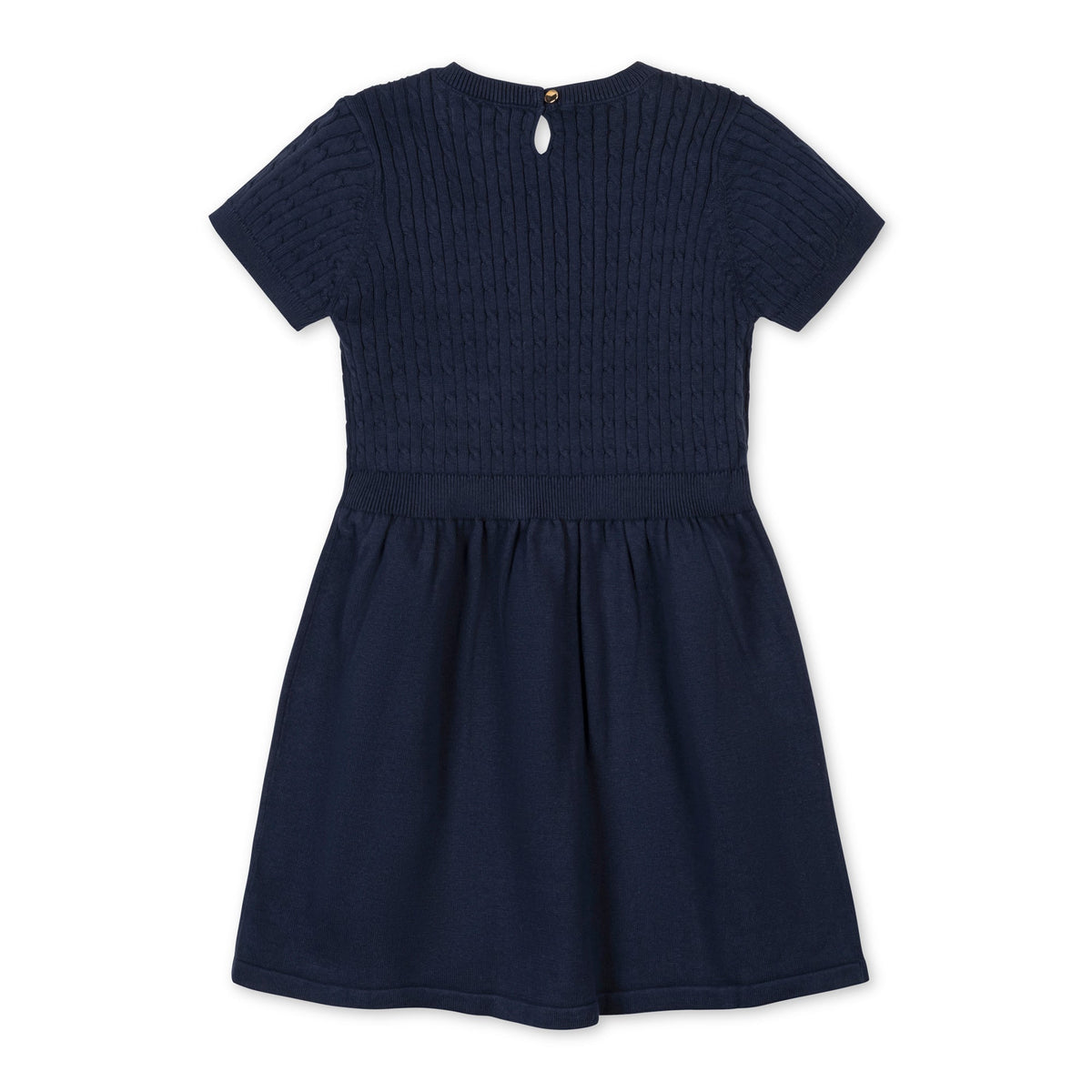 Organic Short Sleeve Cable Sweater Dress - Navy