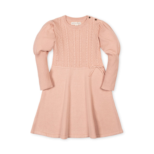 Organic Cable Bodice Sweater Dress - Blush