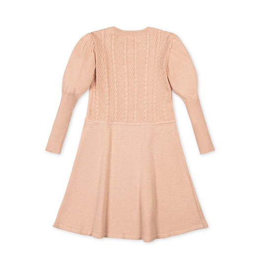 Organic Cable Bodice Sweater Dress - Blush