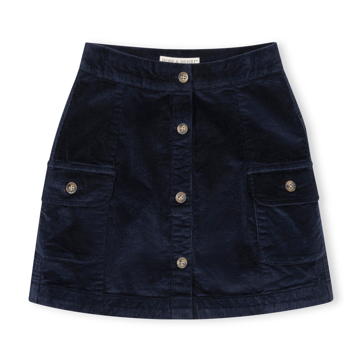 Organic Corduroy Button Front Skirt - Navy