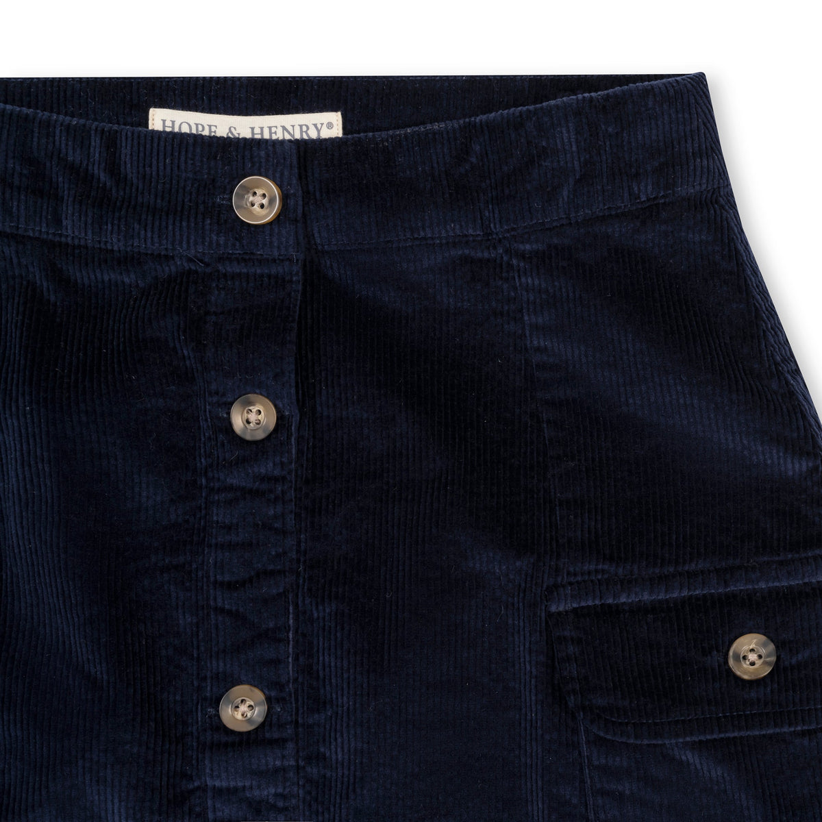 Organic Corduroy Button Front Skirt - Navy
