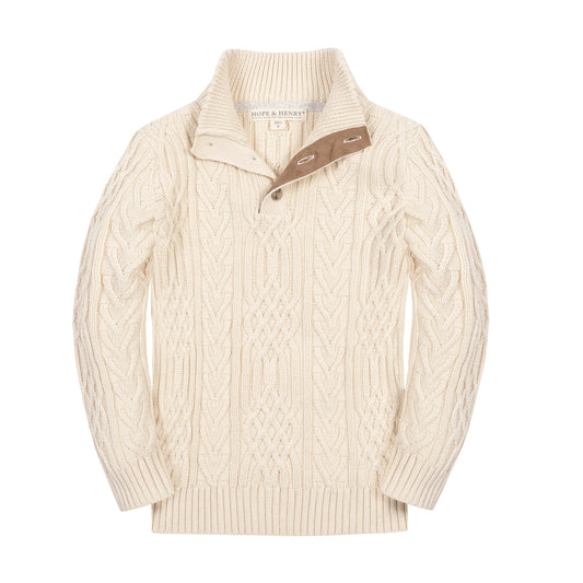 Organic Mock Neck Cable Sweater - Ivory