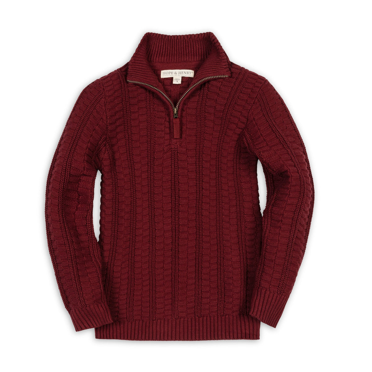 Organic Half Zip Cable Sweater - Oxblood
