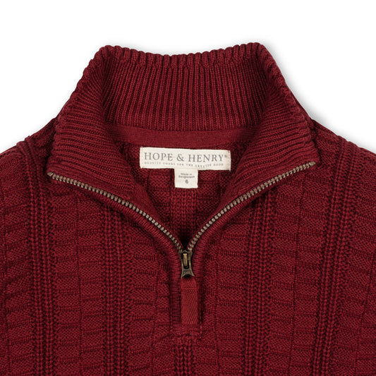 Organic Half Zip Cable Sweater - Oxblood