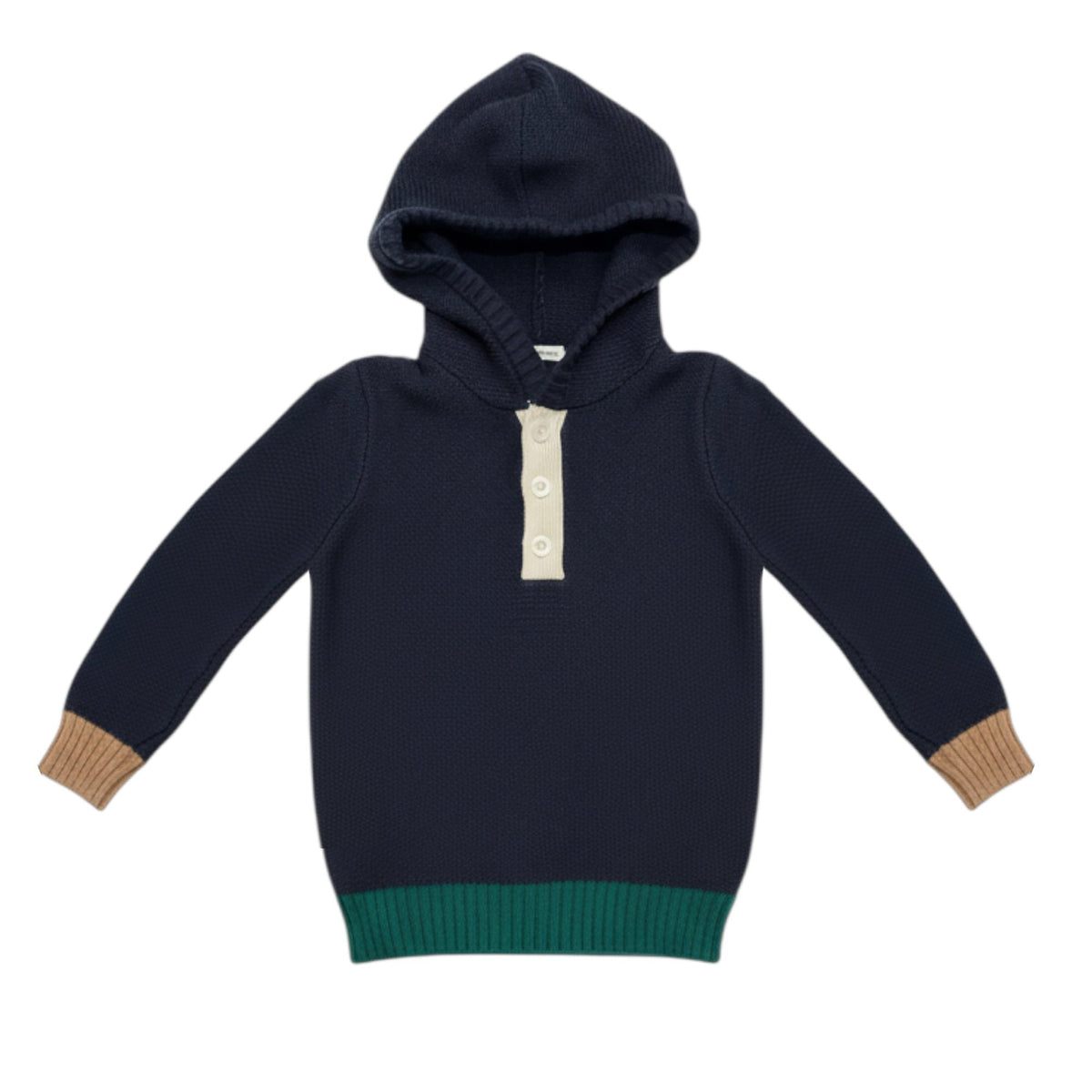 Organic Henley Sweater Hoodie - Navy Colorblock
