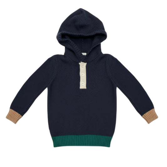 Organic Henley Sweater Hoodie - Navy Colorblock