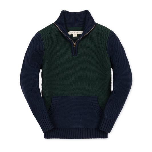 Organic Kanga Zip Sweater - Navy & Green