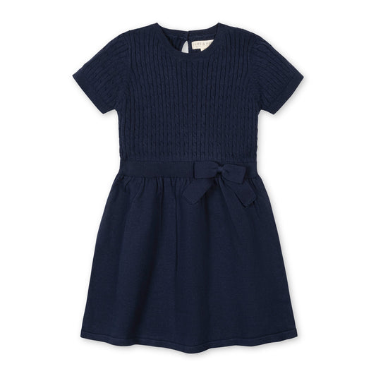 Organic Short Sleeve Cable Sweater Dress - Navy
