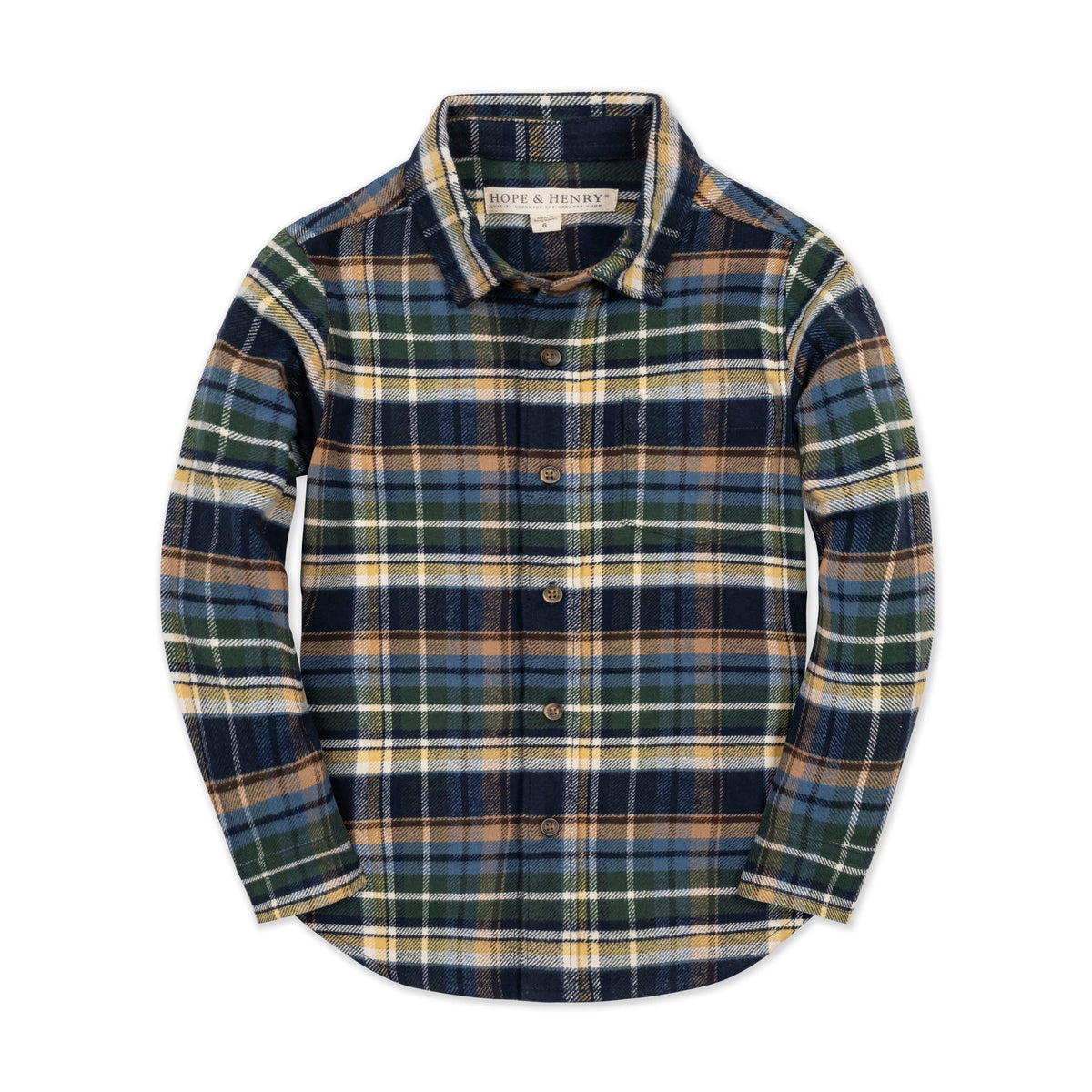 Organic Flannel Button-down - Navy Cottage Plaid