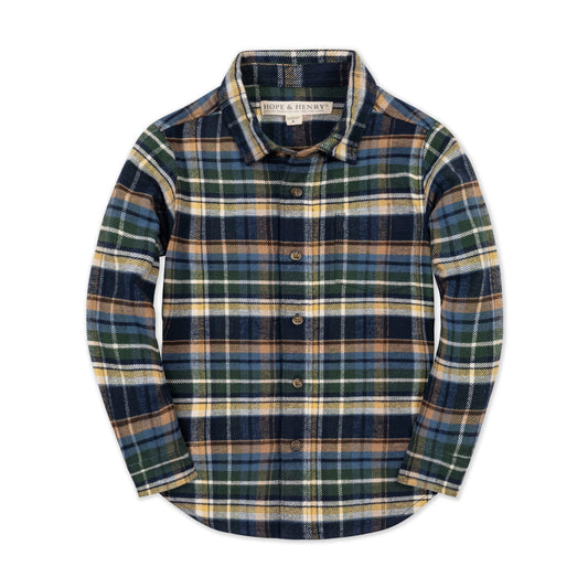 Organic Flannel Button-down - Navy Cottage Plaid