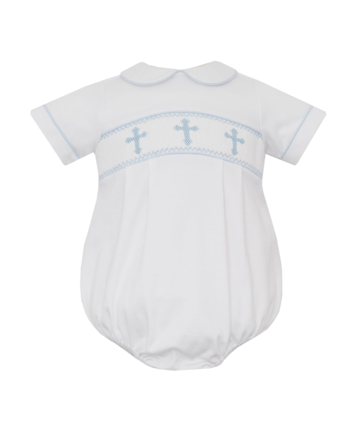 Blue Smock Crosses White Knit Bubble