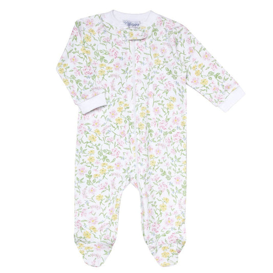 Floral patterned baby onesie on a white background