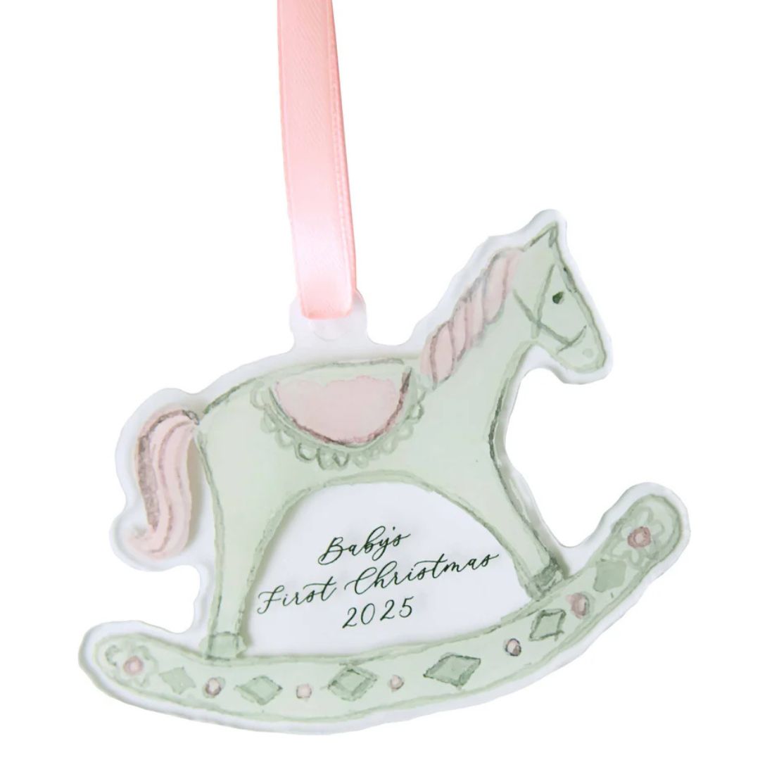 2025 Baby’s First Christmas Rocking Horse Ornament - Pink